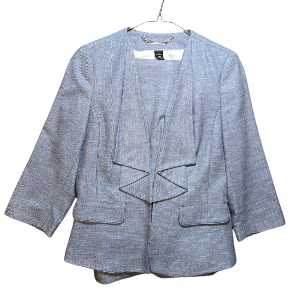 White House Black Market Womens Blazer Drop Ruffle Size 8 Baby Blue Corpcore